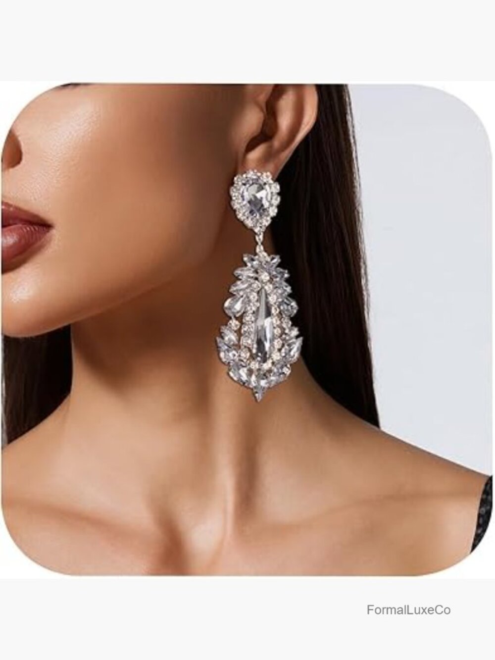 Large Rhinestone Chandelier Drop Earrings - Teardrop Crystal Bridal Jewelry